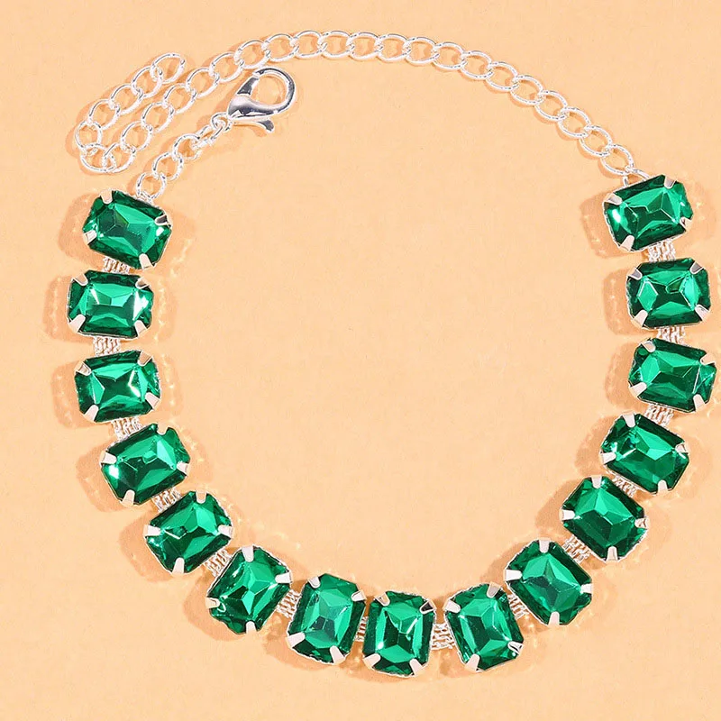 Fashion Gold Plated Green Square Unique Design Women Anklet Anniversary Gift Beach Party Jewelry Work Noble