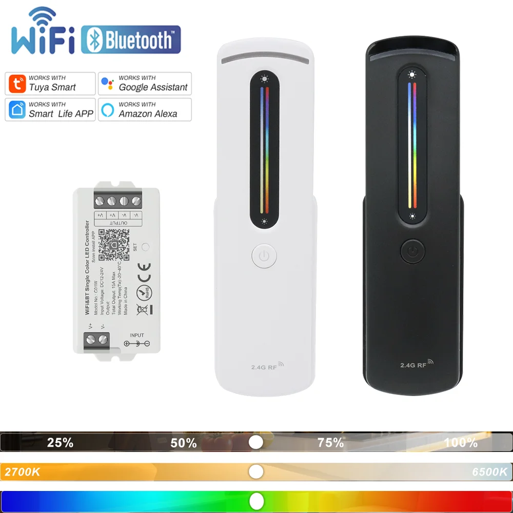 ตัวควบคุมไฟ LED WiFi Tuya 12V-24V สำหรับไฟสีเดียว CCT RGB RGBW RGBCCT ปรับความสว่างได้ ควบคุมผ่าน Smart Life Alexa และ Google 1