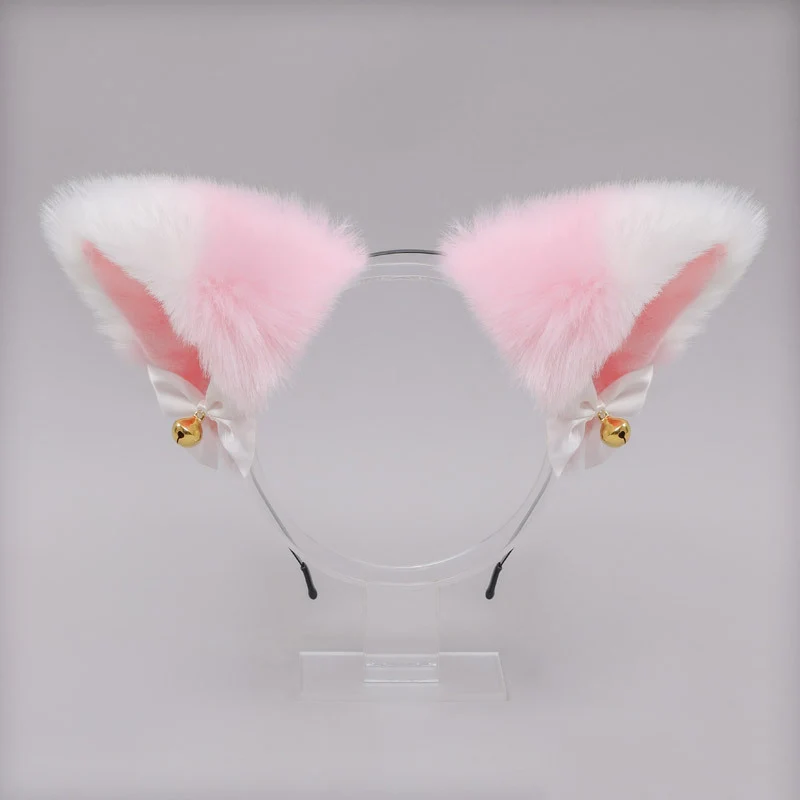 Cute Cat Ear Fox Ear Faux Fur Hair Hoops With Bell Bowknot Cosplay Masquerade Headband Headwear Costume Accessory Halloween Gift