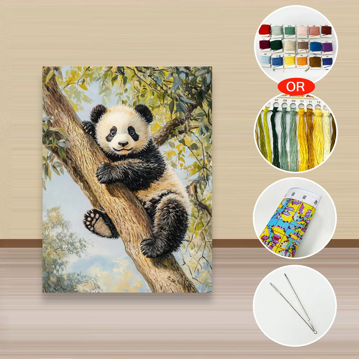 1 Stück 30x40 cm/11,8x15,7 Zoll, 11CT/14CT Kreuzstich-Set, DIY Valentinstagsgeschenk, Stickerei-Set für Festivals, Panda am Baum