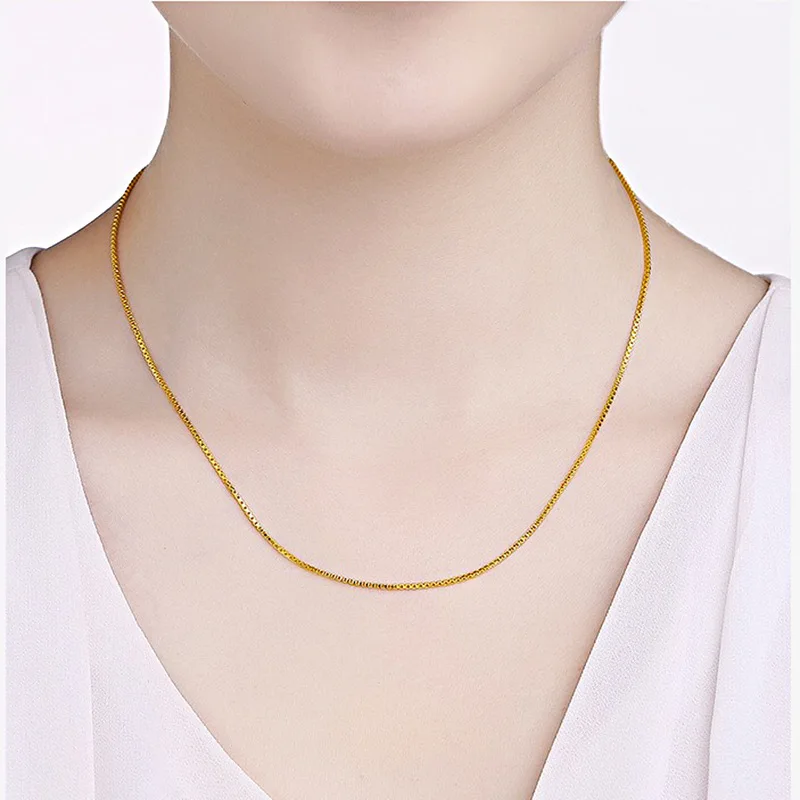 

Pure Gold 24K True Gold Women's Necklace Yellow Gold Thin Box Chain Jewelry