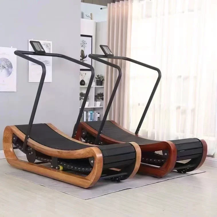 Fitness New Fitness Treadmill Indoor Manual Gym Treadmill Wooden Curved walking pad