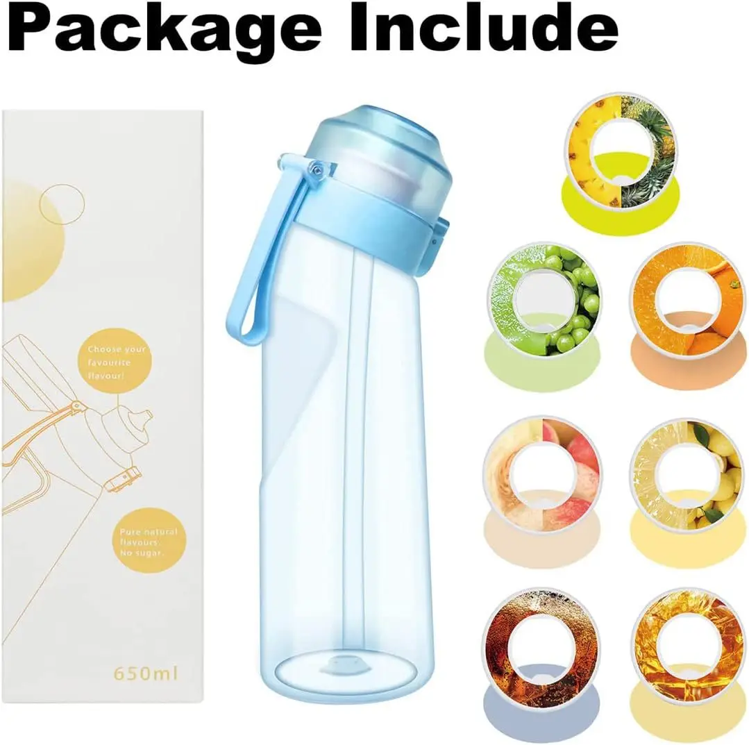 Air Flavored Water Bottle With 7 Flavor Ring Sports Fashion Straw Tritan Plastic Cup Suitable for Outdoor Sports Fitness