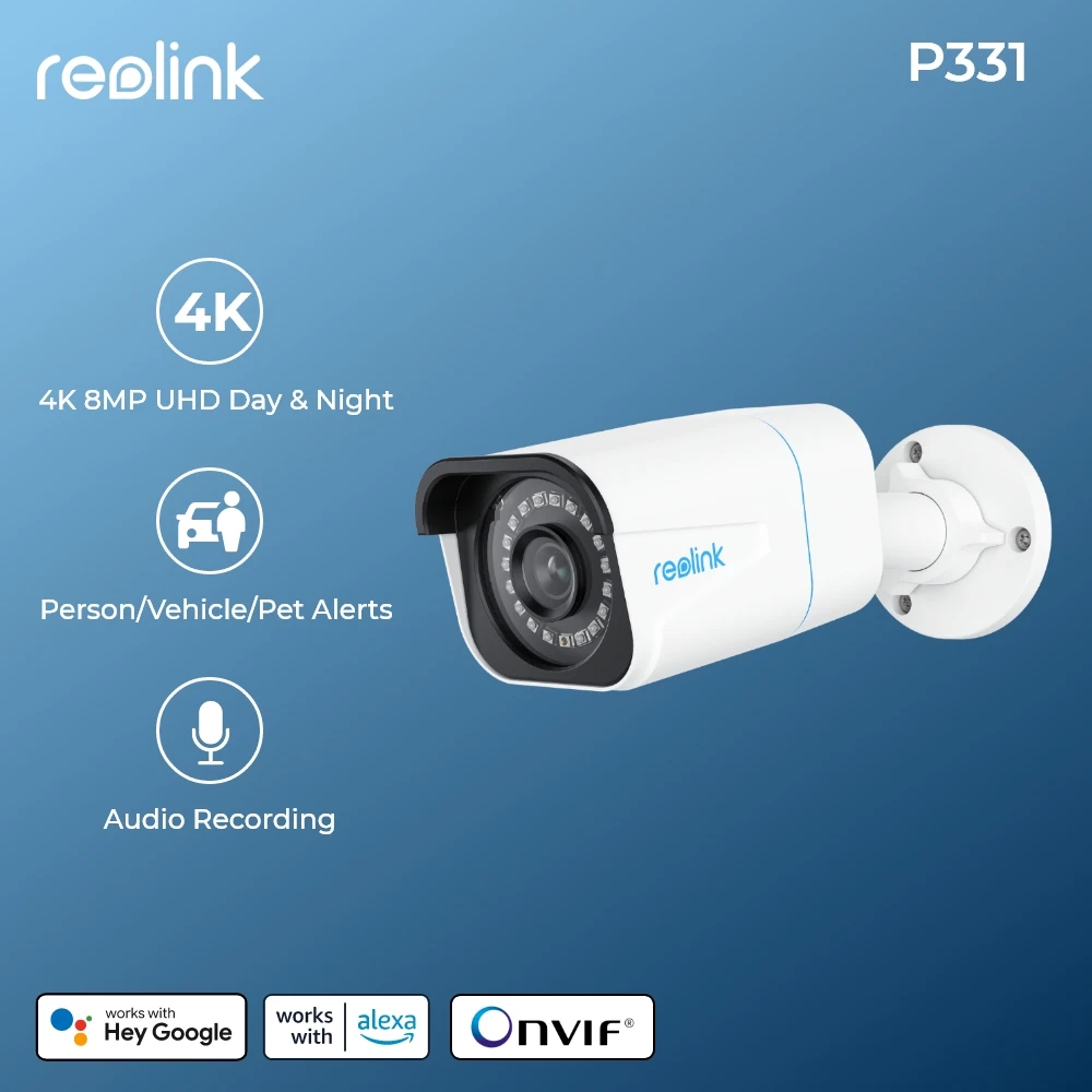Telecamera Da Esterno Reolink 8Mp 4K Poe Rilevamento Umano/Auto Visione Notturna A Infrarossi Bullet Smart Home Telecamera Di Sorveglianza Ip P331