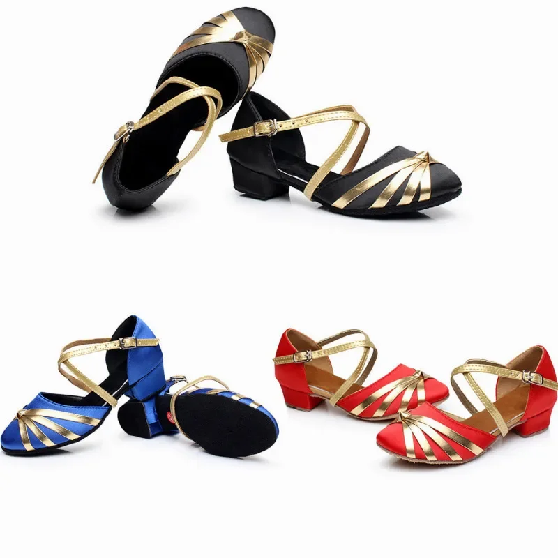 Children Dancing Shoes Kids Closed Toe Latin Salsa Tango Ballroom Dance Shoes Low Heels Women Girls Zapatos Baile Mujer Latino 2