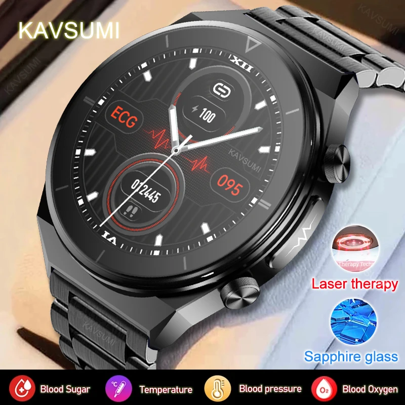 

Smartwatch Blood Sugar Sapphire Glass Screen Blood Pressure Temperature Health Monitor Laser Therapy Smart Watch For Android ios
