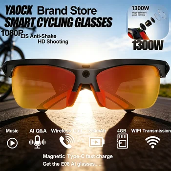 Occhiali Smart da Ciclismo con Video Anti-vibrazione 1080P, Fotocamera HD 1300W, Chiamate AI, Traduzione in Tempo Reale e Riconoscimento Intelligente di Tutte le Scene
