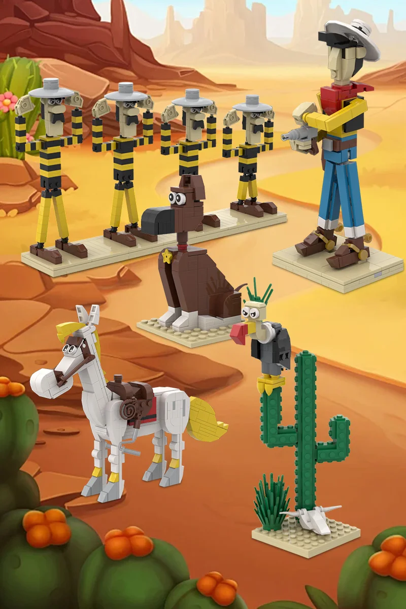 MOC Glück Luke Comic Bausteine Dalton Figur Wüste Kaktus Nette Rantanplan Jolly Jumper Tier Ziegel Spielzeug Kind Geschenk – Detail 1