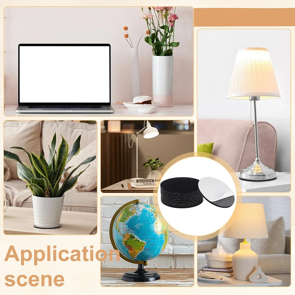 Adhesive Black Felt Pads - Set of 20, Round, 100mm Diameter