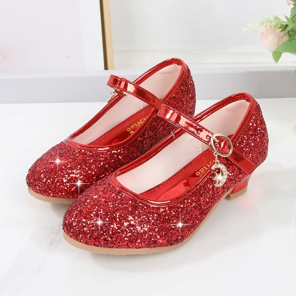 Girls Shoes Children High Heel Glitter Crystal Sandals Fashion Buckle Kids Princess Dance Shoe Student Performance Leather Shoes - 3