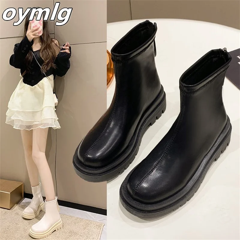 Thick bottom short tube Chelsea boots women's 2022 autumn  winter new temperament thin boots round toe rear zipper women's boots