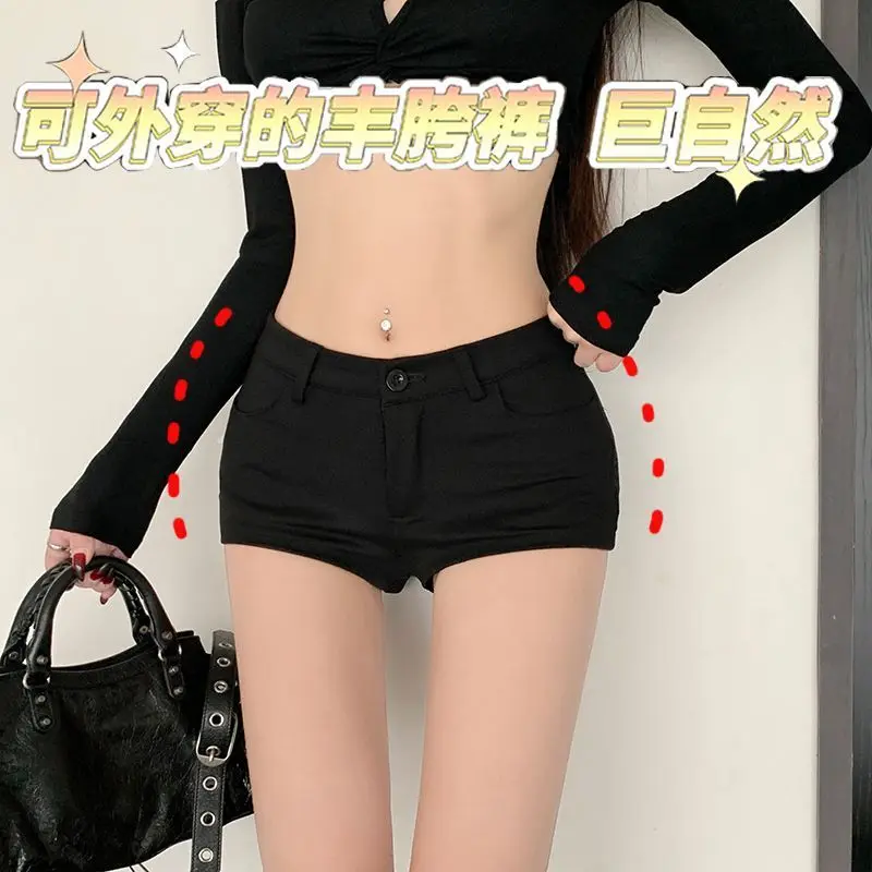 

Plump crotch pure desire sexy hot girl low waist denim shorts female summer black package hip super short hot trousers 2024