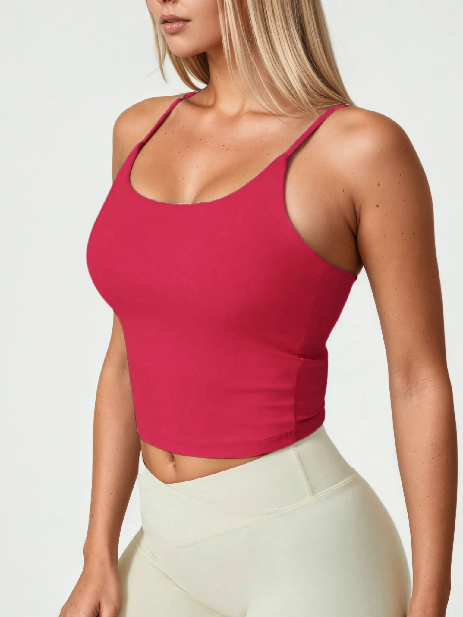 Fitfemme Regata feminina de ioga com alças e sutiã embutido, decote decotado, cami de treino elástica para academia e fitness