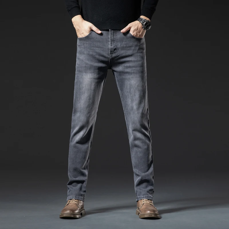 

2023 Spring Youthful Vitality Men Slim Straight Jeans Classic Simple Cotton Elastic Quality Cloth Retro Midweight Denim Pants