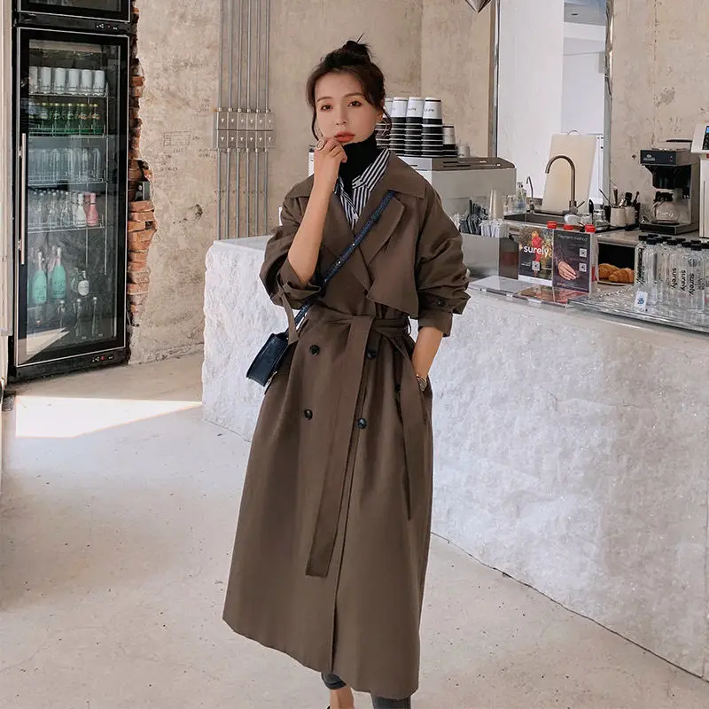 

2021 new fashion casual Ladies work wear nice windbreaker black women clothes woman female OL Jacket long trench coat BAt159
