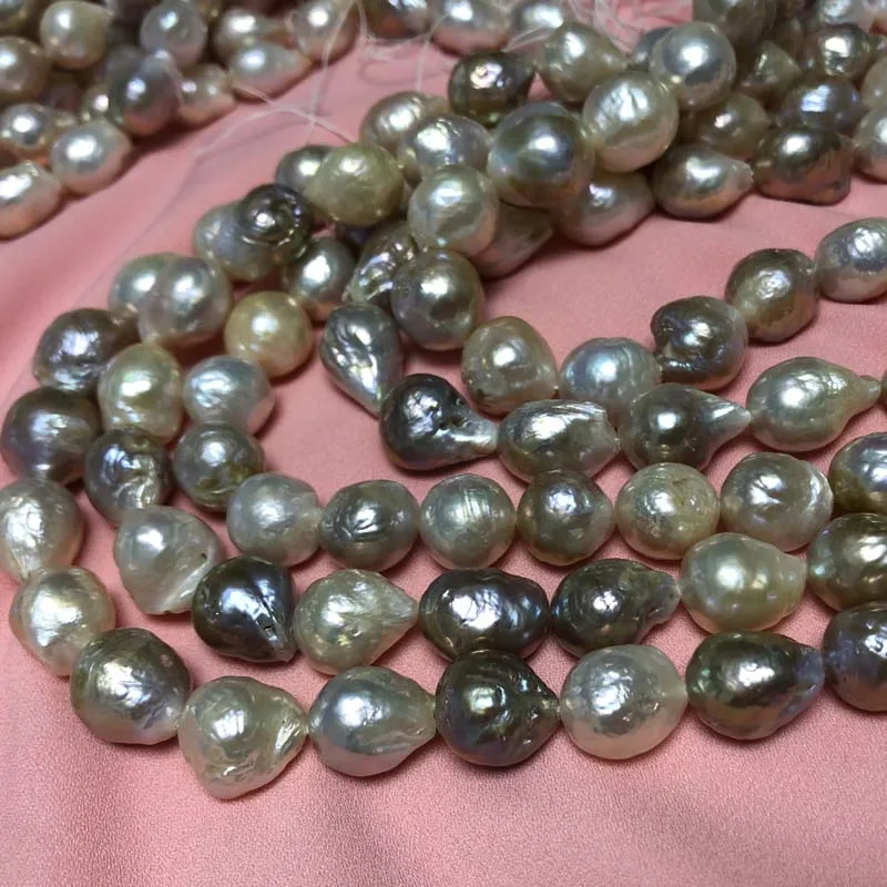 ELEISPL Wholesale 5 Strands 12-14mm Natural Thick Freshwater Nucleated Pearls Loose Strings #2300031