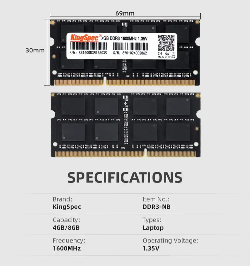 Kingspec Ddr3 4gb 8gb Memória Ram Laptop 1600 Sodimm Ddr3l 8g Memoria Ram para Laptop Memoria Rams 1600mhz Ddr3 1.35v Notebook - Imagem 6