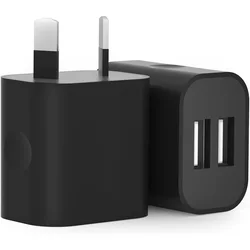 Universal Dual Interface USB Power Adapter with AU Plug - 5V 2A Wall Charger - 2pcs AU Plug Black