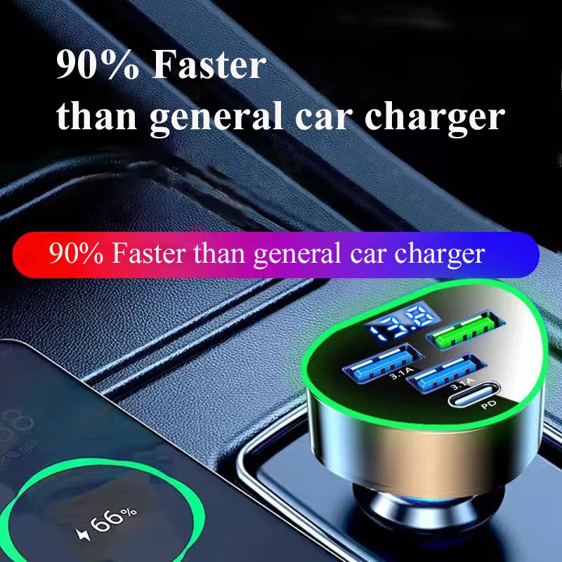 Caricabatteria per telefono da auto USB tipo C ricarica super veloce in auto con monitor di tensione a LED per iPhone Samsung Huawei Oneplus Vivo Oppo - Image 4