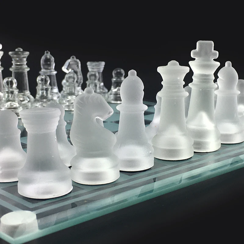 Glass Chessman Chess Game International Chess Glass Piece non Folding Checkerboard Ornament 20x20/25x25/35x35cm