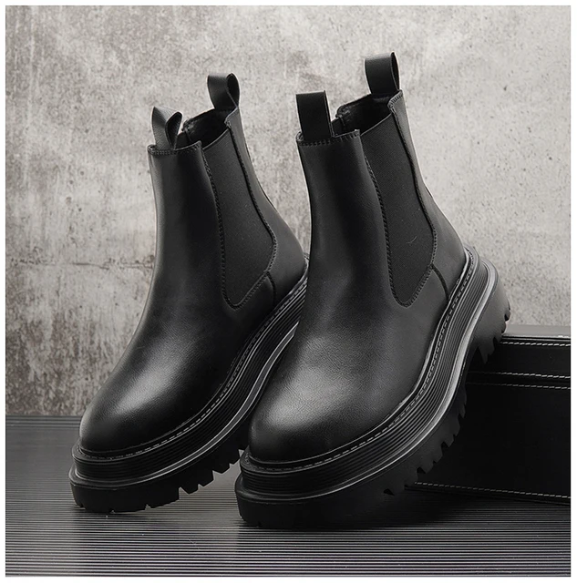Boots Man Chelsea Thick Sole | Chelsea Boots Platform Men | Black Boots  Green Sole Men - Men's Boots - Aliexpress