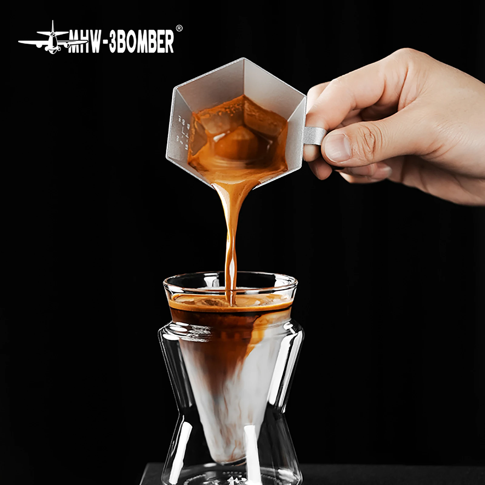 MHW-3BOMBER بريزم سلسلة قياس كوب 100 مللي سبائك الألومنيوم قياس الكؤوس مع مقبض خشبي أداة المطبخ اكسسوارات القهوة
