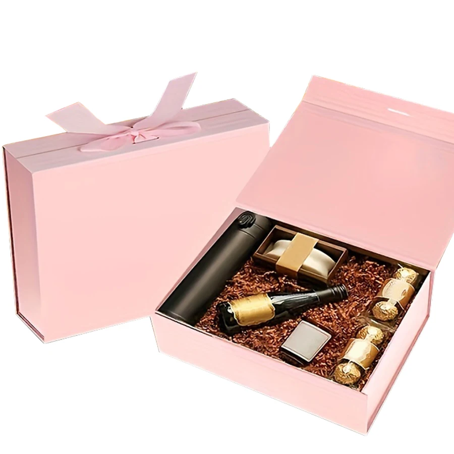 3 Sizes Available Luxury Magnetic Gift Box With Lid Ribbon Lafite Grass Greeting Card Valentine's Day Gift Packaging Box 5