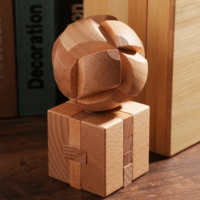 Fidget Toys Wooden Kongming Luban Lock 3D Brain Teaser Puzzle Office Decompression Adult Gift Kids Ball