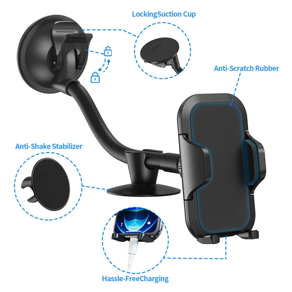 Univerola Universal Long Arm Windshield Mobile Cellphone Car Mount Bracket Holder For Xiaomi Stand For iPhone 7 Huawei GPS MP4