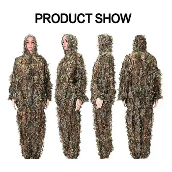 Men Women Kids Outdoor Ghillie Suit Camouflage Clothes Jungle Suit CS Training Leaves Clothing Hunting Suit Pants HoodedJacket 4