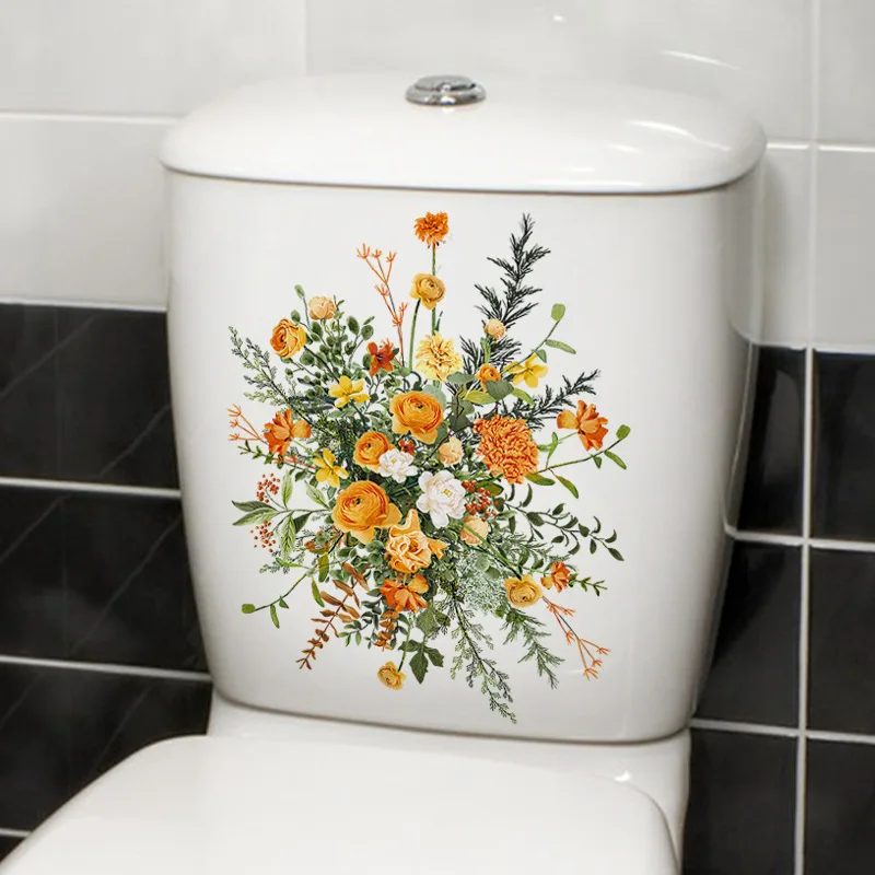 Toilet Wall Stickers Green Plant Leaves Wall Sticker for Bathroom Toilet WC