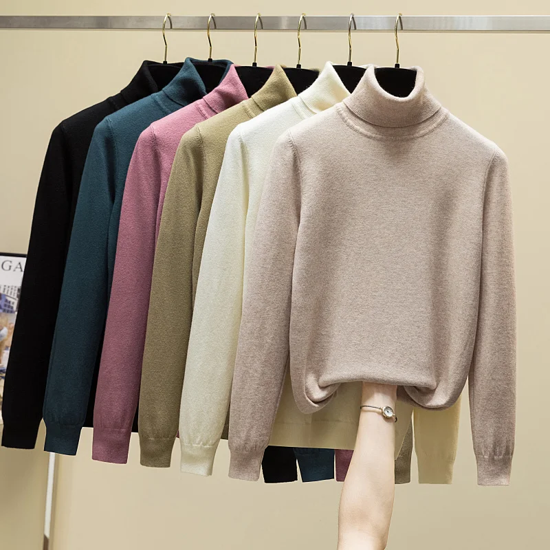 

Turtleneck Pullover Wool Women Sweater Autumn Winter 2023 Knitted Bottom Sweaters Jumper Long Sleeve Casual Simple Tops 28712