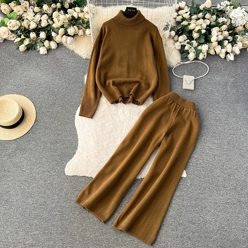 

Croysier Sweater Matching Set Women Outfit Turtleneck Pullover And Ankle Length Trousers Two Piece Set Casual Knitted Pants Sets
