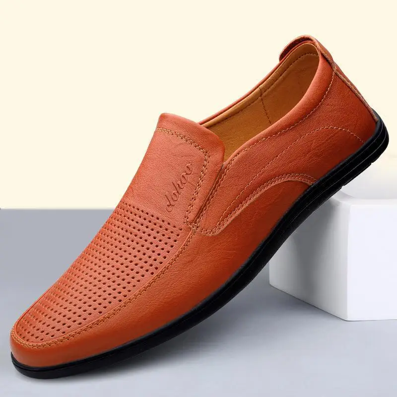 

Elegant plus Size Genuine Leather Moccasins Men's Korean-Style All-Match Summer Shoes Driving Slip-on Shoes Fashion