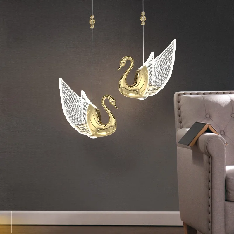 

LED Pendant Lamp Creative Swan Lighting New Bedroom Bedside Acrylic Chandelier Indoor Restaurant Bar Home Decors Pendant Lights