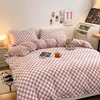 Plaid Pattern Pure Cotton Bedding Set Duvet Cover Pillowcase Flat/Fitted Bed Sheet Set Comforter Cover Bed Linens Set Queen King 2