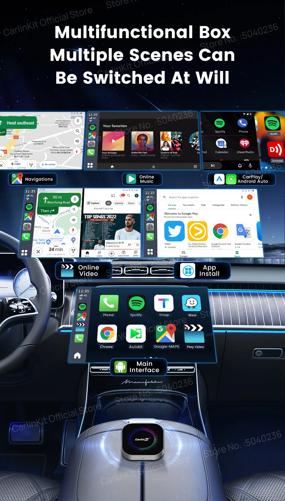 S2F CarlinKit CarPlay Ai Box Android 13 TV Box SM6225 Drahtlose Auto Spielen Android Auto Adapter 4G LTE Unterstützung Netflix für OEM Auto – Detail 6