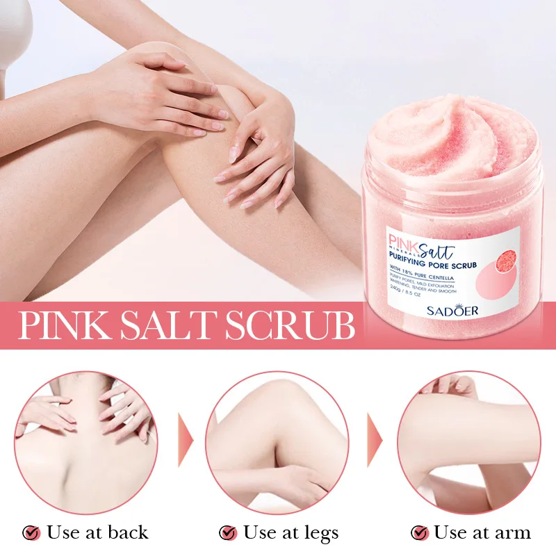 SADOER Himalayan Pink Salt Body Scrub Moisturizing Cream Exfoliating Body Arm Leg Back Scrub Exfoliator Body Lotion Skin Care