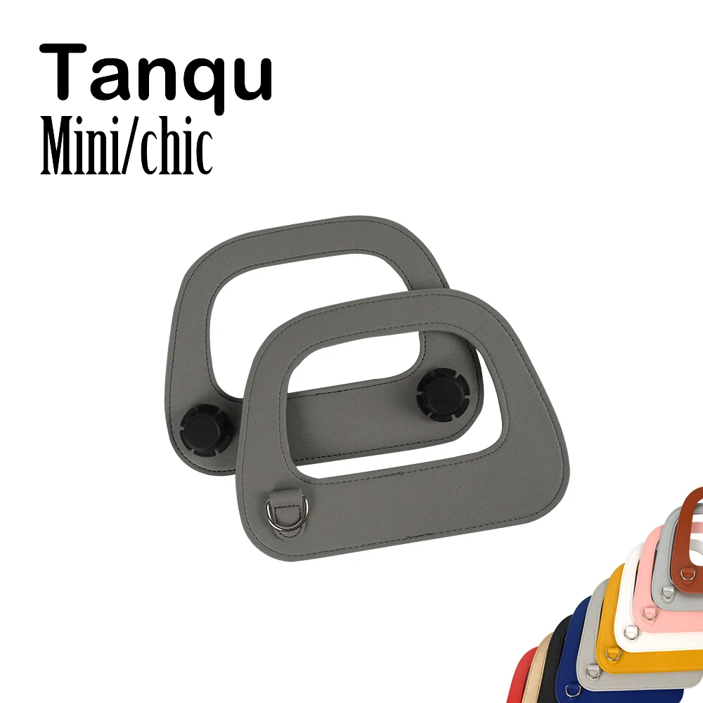 Tanqu Edge Painting Silver Metal D Buckle Mini Oblong Leather Handle for O Bag Mini O Chic Handbag