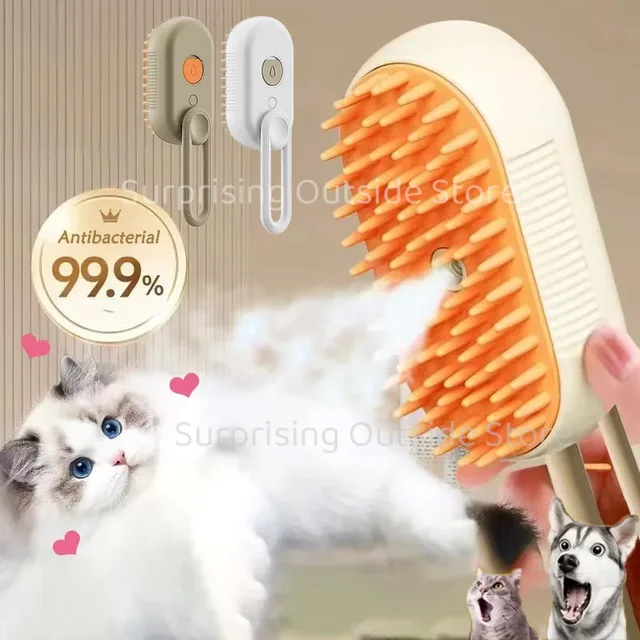 Brosse de Énergie à Vapeur 3 en 1 pour Chat et Chien, Peigne Pliable et Rotatif à un Bouton, Idéal pour le Bain et l'Épilation des Poils 1