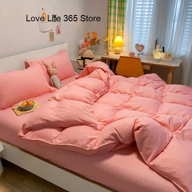 

Solid Bedding Set Soft Flat Sheets Duvet Quilt Cover Pillowcase Polyester Bed Linen for Single Queen Full Size Home Textiles