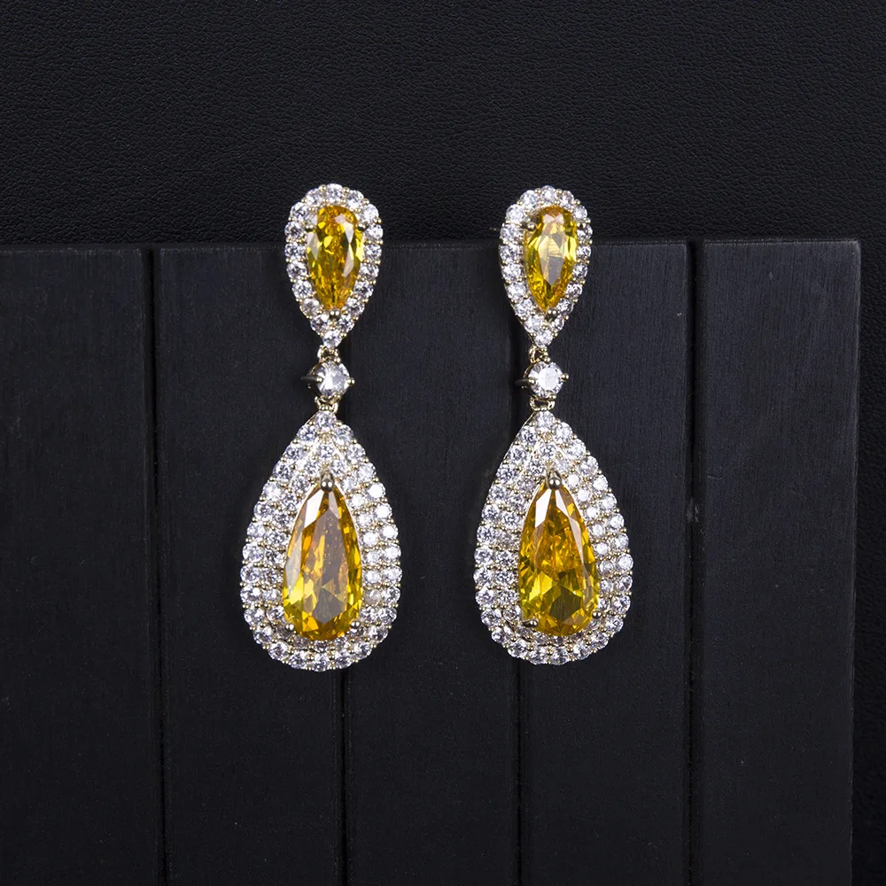 

Trendy Geometric Drop Earrings For Women Wedding Cubic Zirconia Dubai Bridal Earrings Costume Jewelry Summer Party E3382