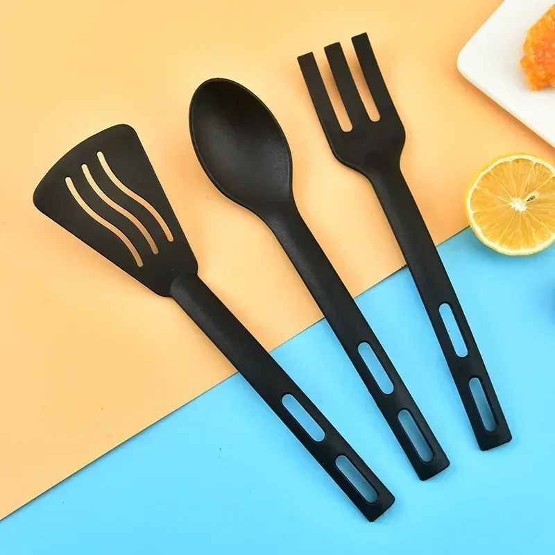 3PCS Mini Nylon Kitchen Utensils Set For Kids Kitchen Cooking Tools  Slotted Turner Solid Spoon Fork Spade Fork Spoon Dinnerware