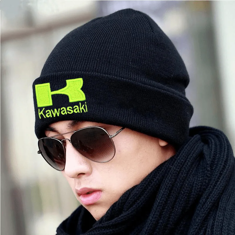 New Men's and Women's Autumn and Winter Fashion Embroidered Kawasaki Hat Moto GP Hat for Kawasaki Badge Winter Warm Knitted Cap 4