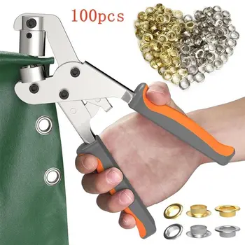 Kit di occhielli in metallo da 3/8 '' 10 mm Pinze per punzonatura Kit di pinze per occhielli con occhielli in materiale metallico con 100 occhielli Lavorazione della pelle