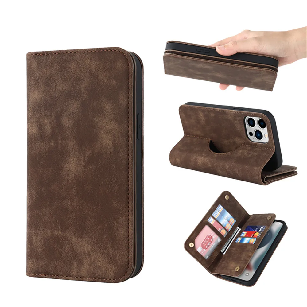 Leather Wallet Case For iPhone 16E 15 14 Plus 13 12 11 Pro Max 16 Plus Magnetic Holder Card Slots Flip Cover Stand Phone Bags - 202192403