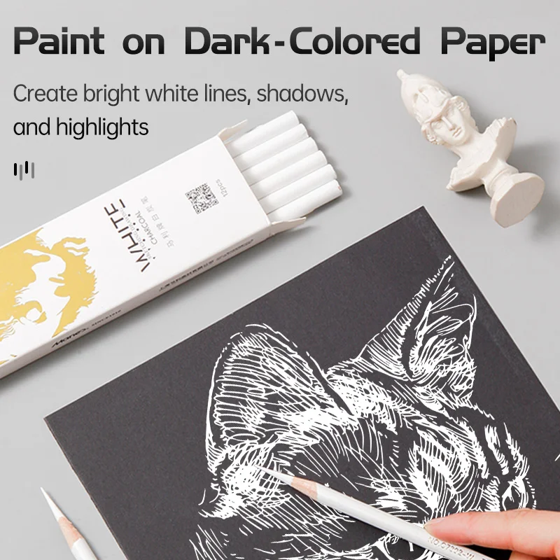 12pcs Marie's White Charcoal Pencils Set,Sketch Highlight Pencils,for Sketching,Shading,Blending,Supplies for Beginners,Artists 6