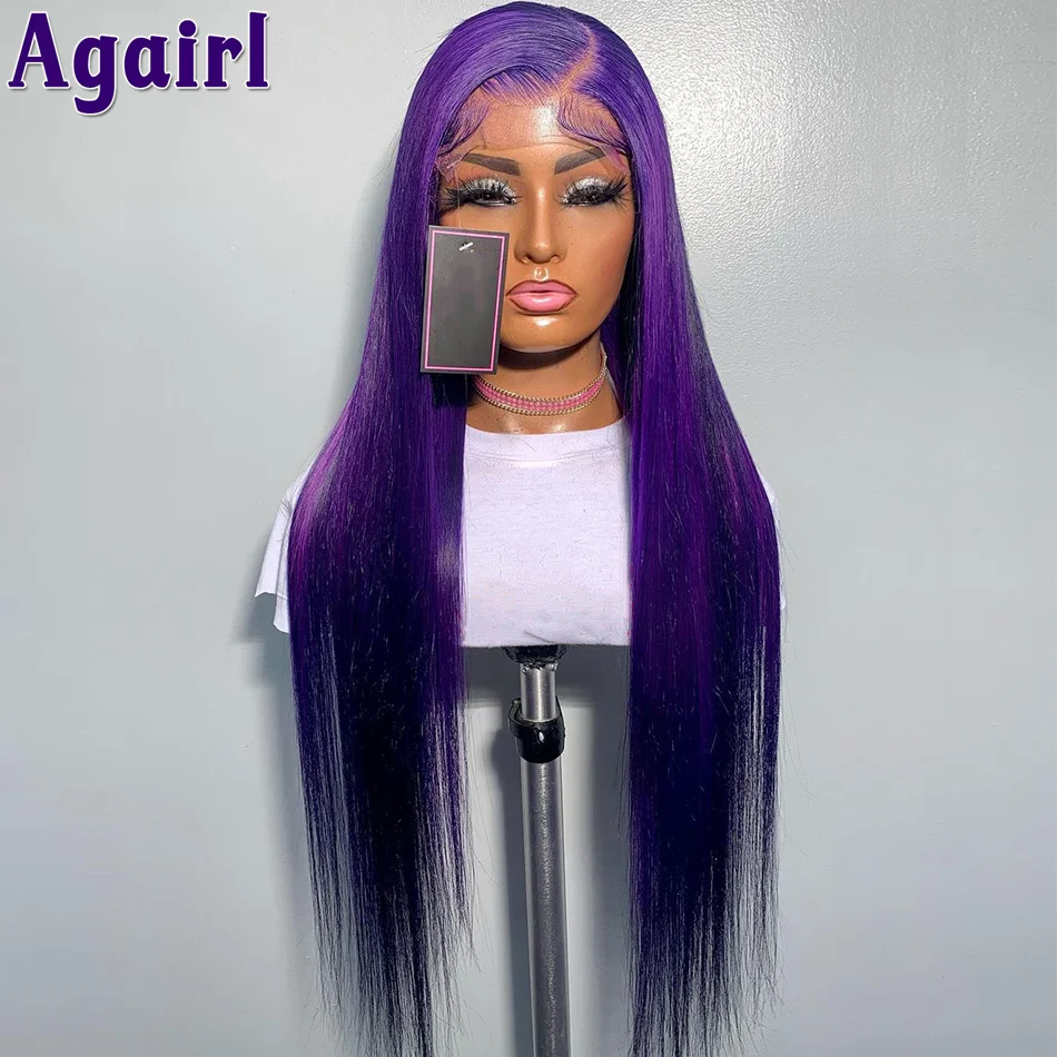 28 30 Inch 13X6 Lace Frontal Wig Dark Purple Colored 13x4 Straight Lace