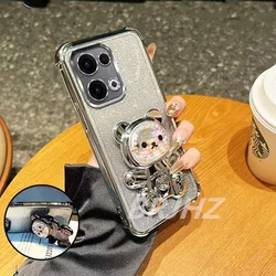 Shockproof Cute Bear Glitter Plating Case with Bracket Holder - Transparent Cover - Motorola Moto G34 (Silvery)
