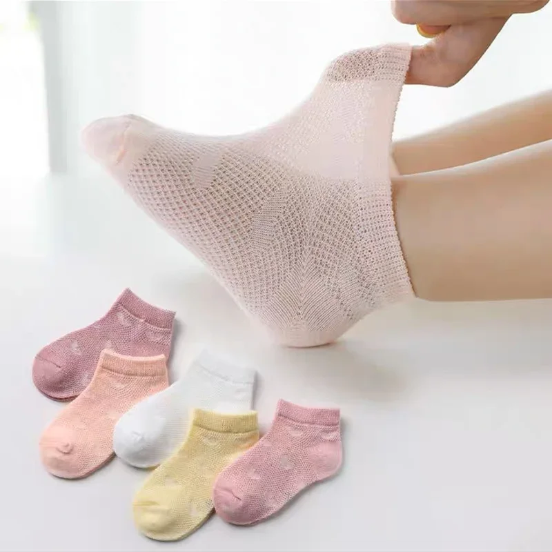 Soft Cotton Baby Short Tube Mesh Socks Summer Accessories For Baby Girl Boy Clothing Colorful Gift 5 Pairs Sets 1 to 3 Years Old cotton socks,kids socks,baby socks,girls socks